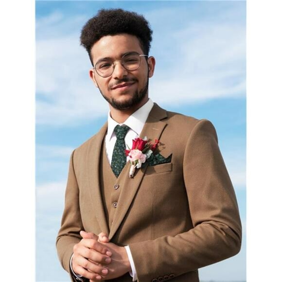 Floral tie handkerchief cufflinks set for men wedding prom party necktie - Picture 6 of 7